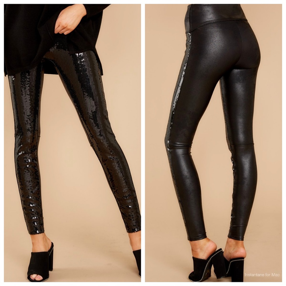 SPANX Faux Leather Sequin Black Leggings